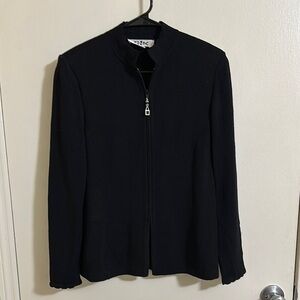 Vintage St John Collection Scalloped Neck Zip Sweater Jacket